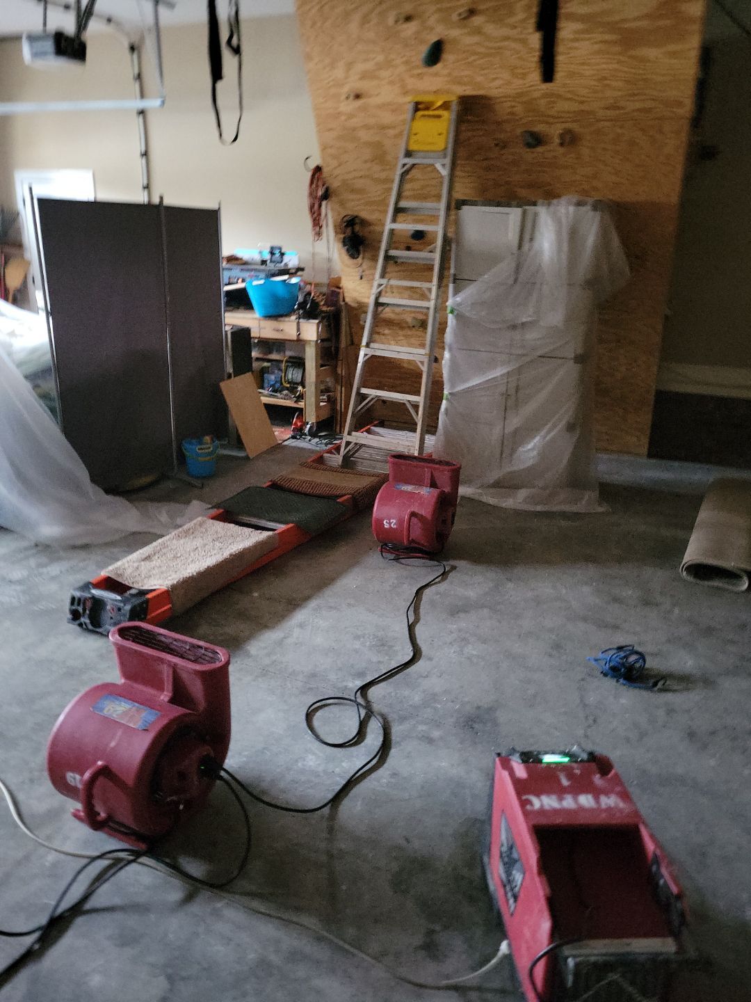 How Do You Dry A Ceiling Properly After A Leak In Apex? 6 Ceiling Leak Drying In Apex, Nc, Air Movers And A Dehumidifier Set Up To Remove Moisture And Prevent Mold